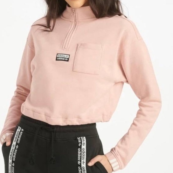 Pink Crop Top Adidas Hoodie - Picture 1 of 6